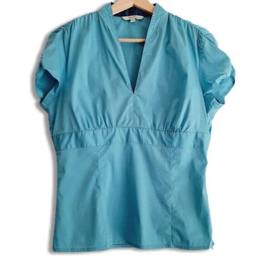RW&CO Fitted V-Neck Short Sleeve Shirt Tailored Top Blue Sz M